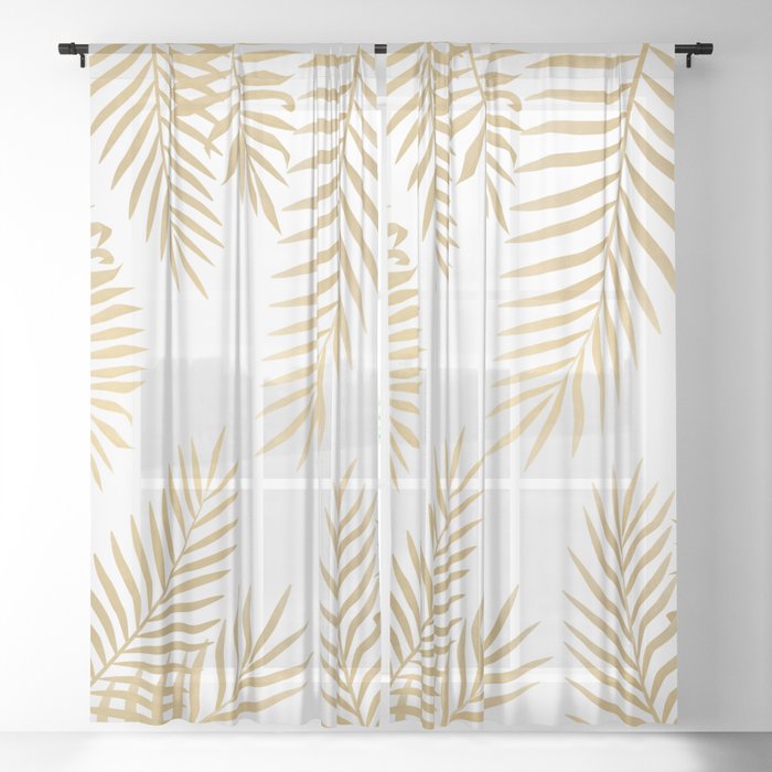 Gold palm leaves Sheer Curtain by Marta Olga Klara
