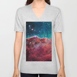 Cosmic Cliffs Carina Nebula Coral Pink Turquoise V Neck T Shirt