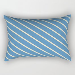 [ Thumbnail: Beige and Blue Colored Lined/Striped Pattern Rectangular Pillow ]