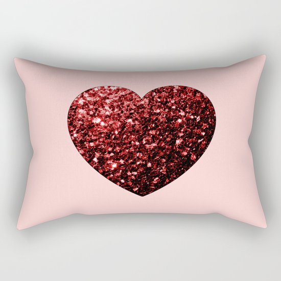 Red Glitter sparkles Heart Rectangular Pillow