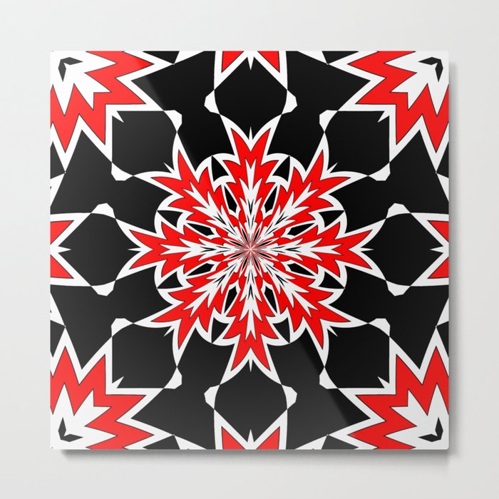 Bizarre Geometric Red Black and White Kaleidoscope Metal Print