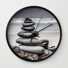 Zen Stone Cairn At A Portuguese Beach Wall Clock