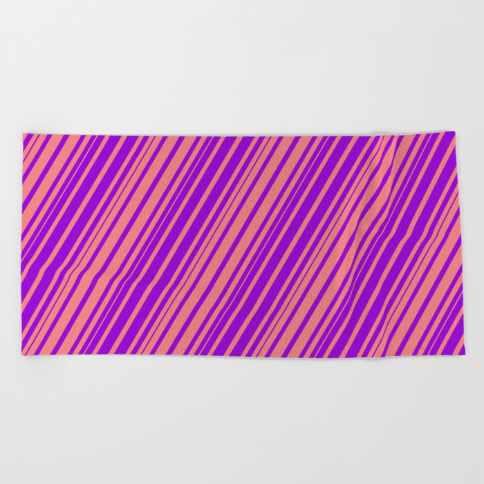 Light Coral & Dark Violet Colored Lines/Stripes Pattern Beach Towel