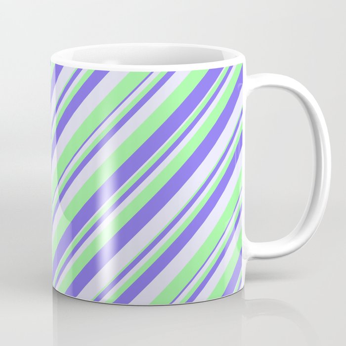 Green, Medium Slate Blue, and Lavender Colored Lines Pattern Coffee Mug