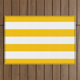 Aspen Gold Yellow and White Wide Horizontal Cabana Tent Stripe Outdoor Rug