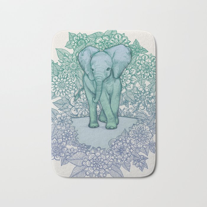 Emerald Elephant in the Lilac Evening Bath Mat