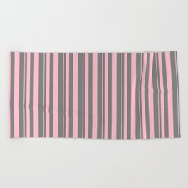 [ Thumbnail: Pink & Gray Colored Lines Pattern Beach Towel ]