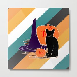Witch Cat Pumpkin in Candy Corn Metal Print | Graphicdesign, Susan Phillips Hicks, Diagonal, Halloween, Stripes, October 31, Seasonal, Pumpkins, Fall, Pumpkin 