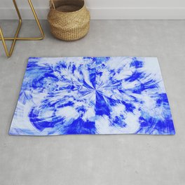 Blue and White Tie Dye Splash Abstract Artwork Rug