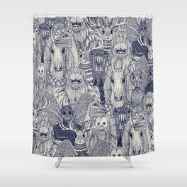 cryptid crowd blue off white Shower Curtain