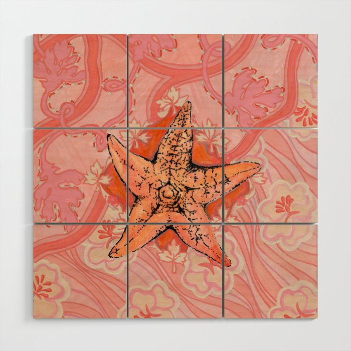 Starfish Botanical with Textile Prints Wood Wall Art