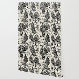 Bigfoot / Sasquatch Toile de Jouy in Black Wallpaper