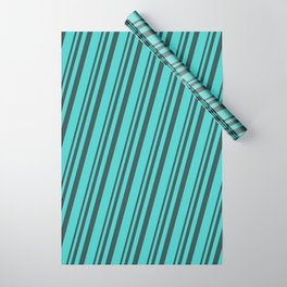 [ Thumbnail: Dark Slate Gray & Turquoise Colored Striped Pattern Wrapping Paper ]