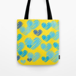 Hearts in Bunches, Cerulean Blue on Yellow Tote Bag