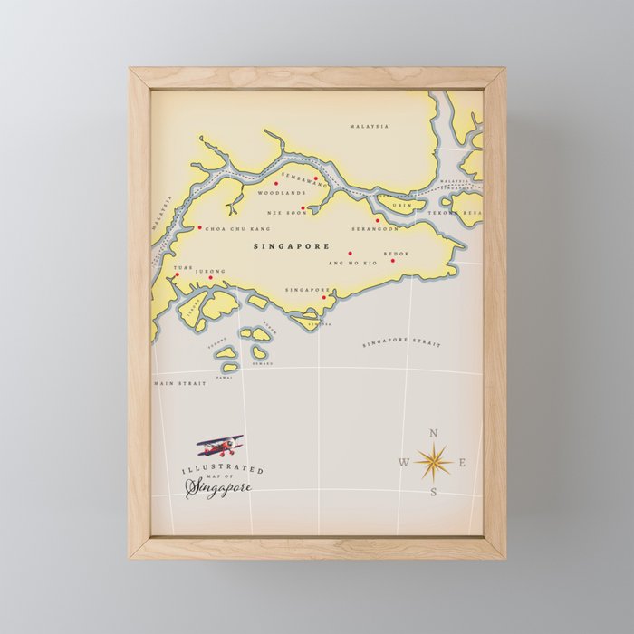Illustrated map of Singapore Framed Mini Art Print by Nicks Emporium