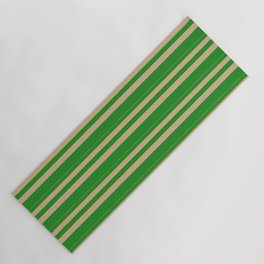 [ Thumbnail: Tan & Forest Green Colored Lines Pattern Yoga Mat ]