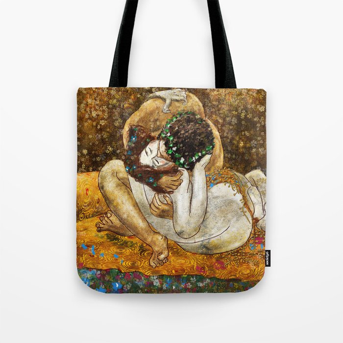 The kiss, part II, Gustav Klimt lovers portrait Tote Bag