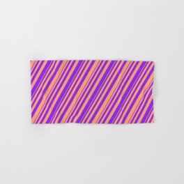 [ Thumbnail: Purple & Light Salmon Colored Striped/Lined Pattern Hand & Bath Towel ]