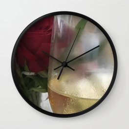 Wine and Single Red Rose Wall Clock