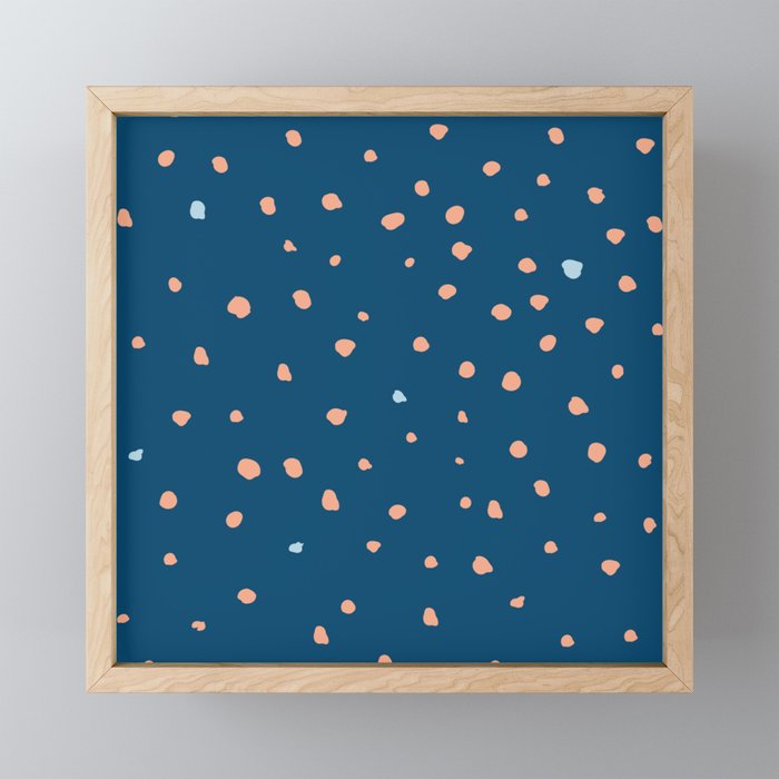 Dark blue deer dots pattern Framed Mini Art Print