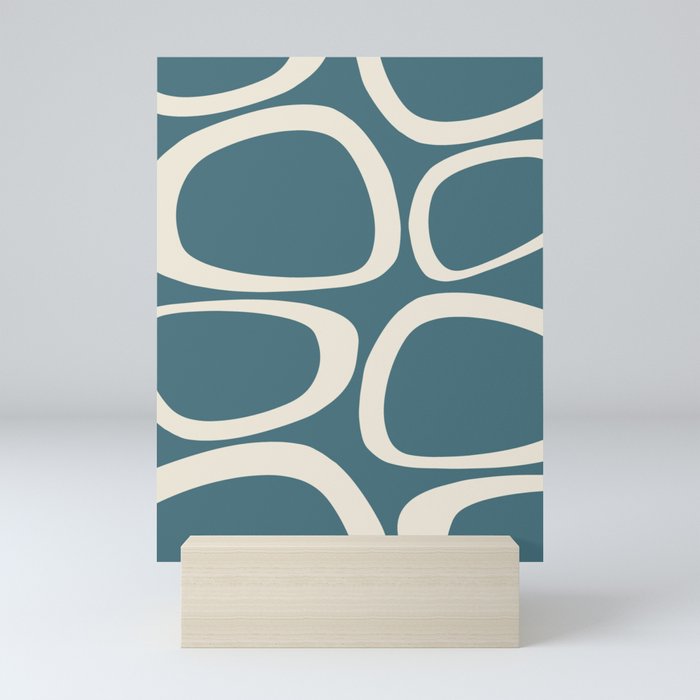 Mid Century Modern Funky Ovals Pattern Teal and Cream Mini Art Print