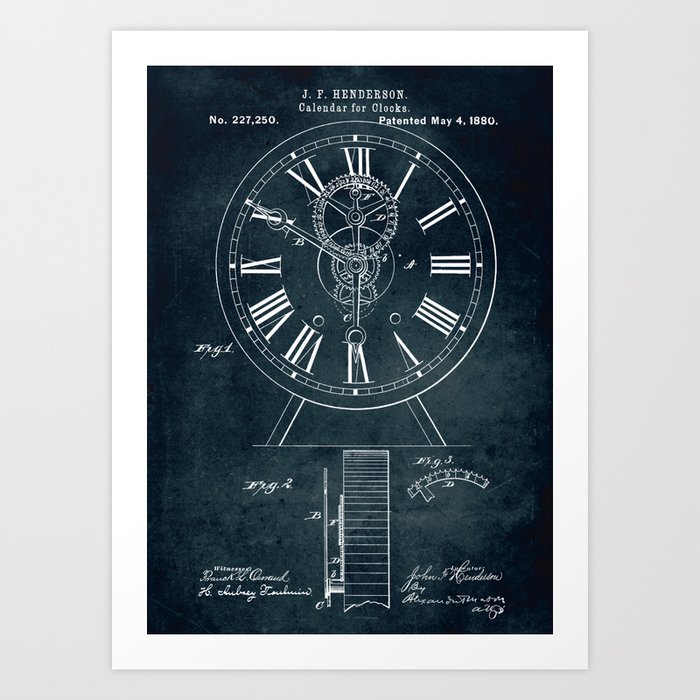 1880 Calendar for clocks patent art Art Print