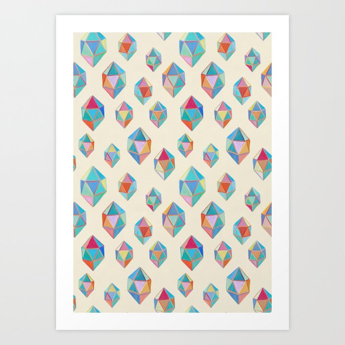 Floating Gems - a pattern of painted polygonal shapes Art Print
