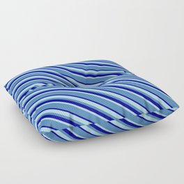 [ Thumbnail: Light Blue, Blue & Dark Blue Colored Lined/Striped Pattern Floor Pillow ]