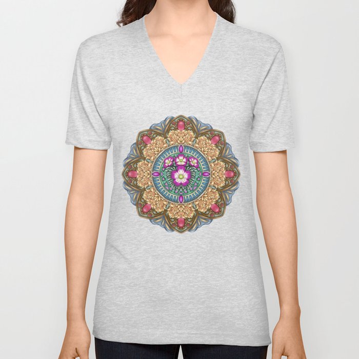  Irish Saxifrage Mandala V Neck T Shirt