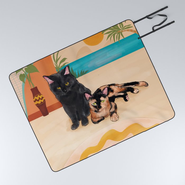 Sunny Day Beach Cat Buddies Picnic Blanket