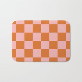 Checkerboard Check Pattern in Pink and Orange Bath Mat