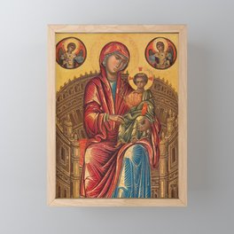 Madonna and Child on a Curved Throne, 13th Century Byzantine Painting Framed Mini Art Print