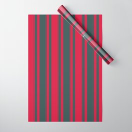 [ Thumbnail: Dark Slate Gray & Crimson Colored Striped/Lined Pattern Wrapping Paper ]