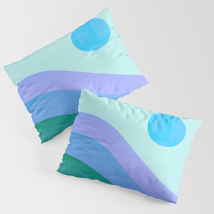 Abstraction_BLUE_SUN_LANDSCAPE_MOUNTAINS_CONTOUR_POP_ART_0407A Pillow Sham