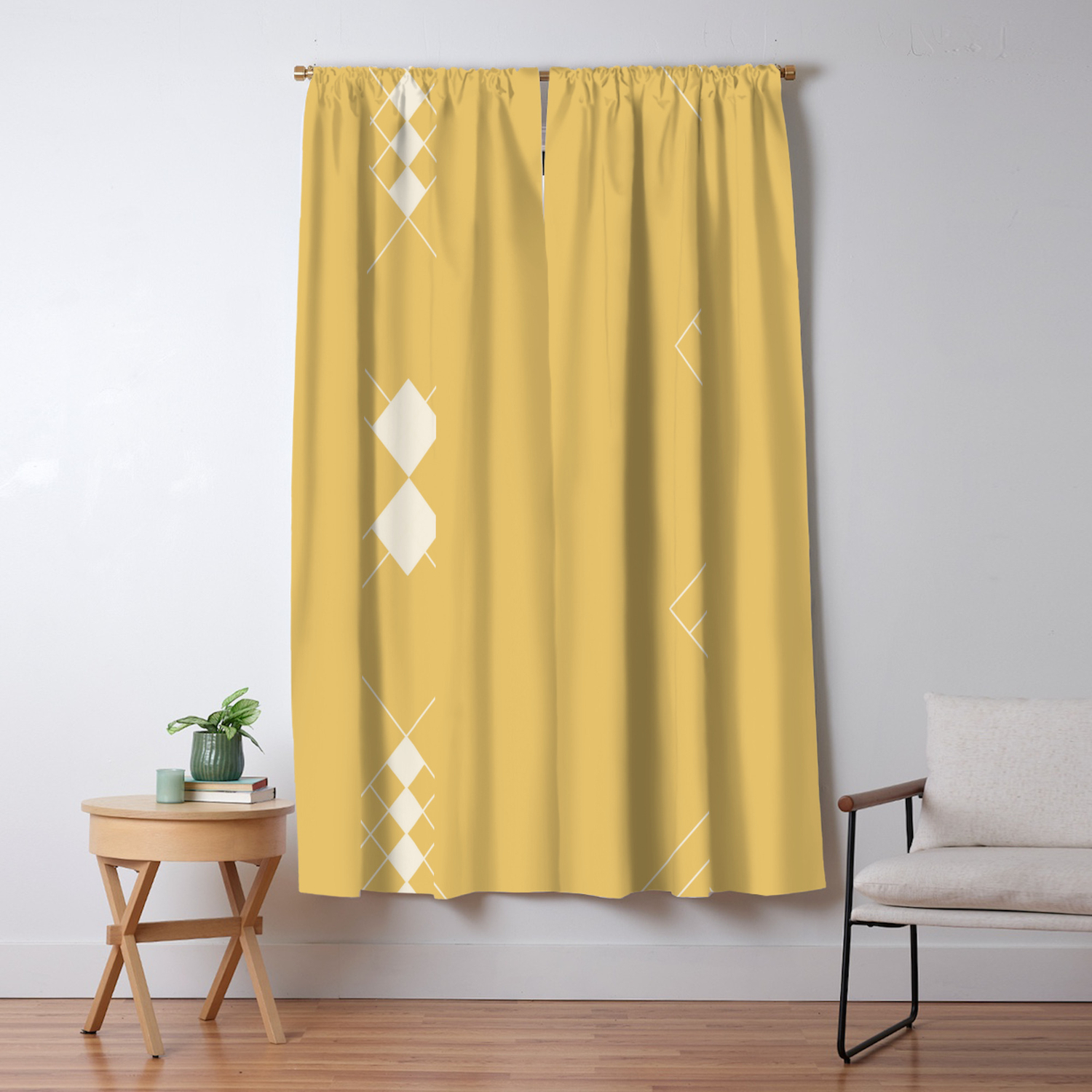 Minimal Geometry Golden Yellow Blackout Curtain By