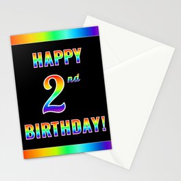 [ Thumbnail: Fun, Colorful, Rainbow Spectrum “HAPPY 2nd BIRTHDAY!” Stationery Cards ]