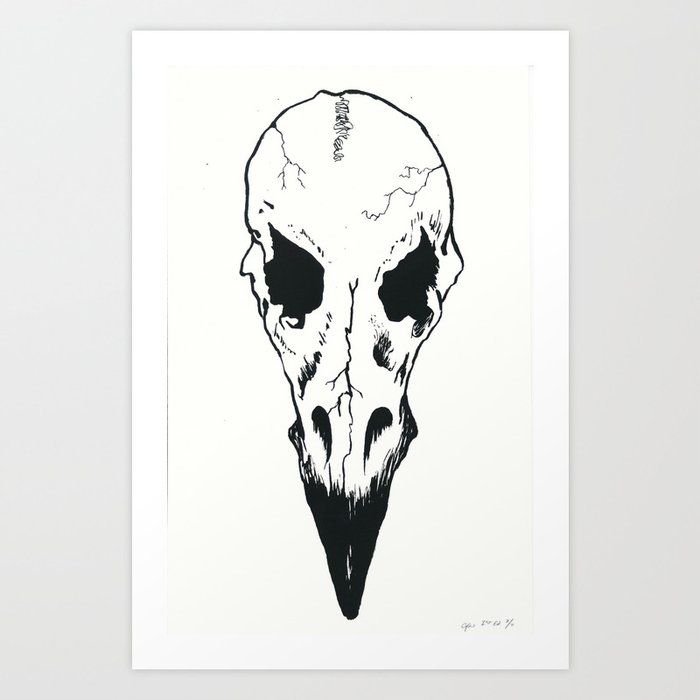 Raven Skull (Black) Art Print