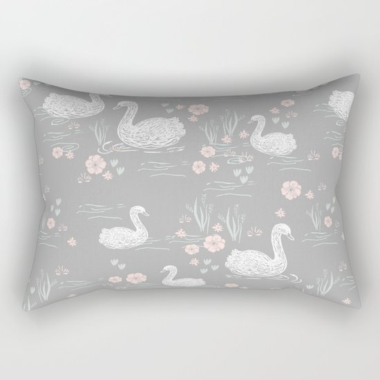 Swans painting cute girly trend cell phone case with swans pattern florals hand painted Rectangular Pillow