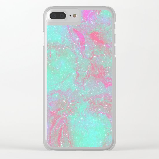Teal Pink Marble Stars Clear iPhone Case