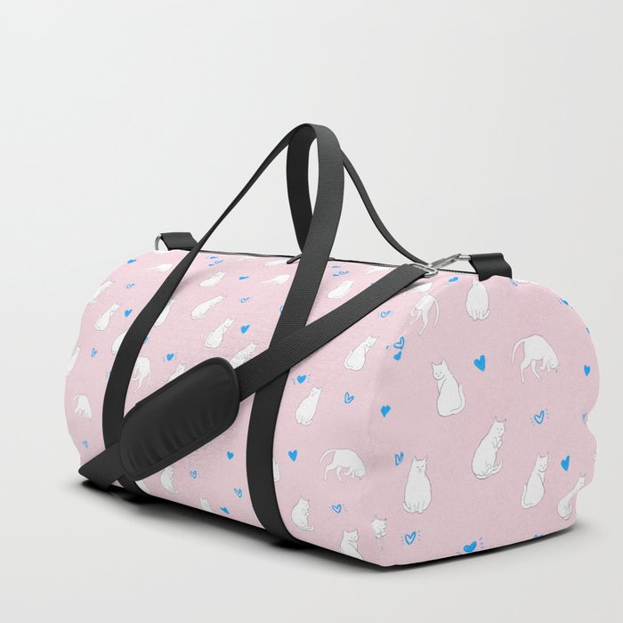 Sleeping Cats With Hearts Pattern/Pink Background Duffle Bag