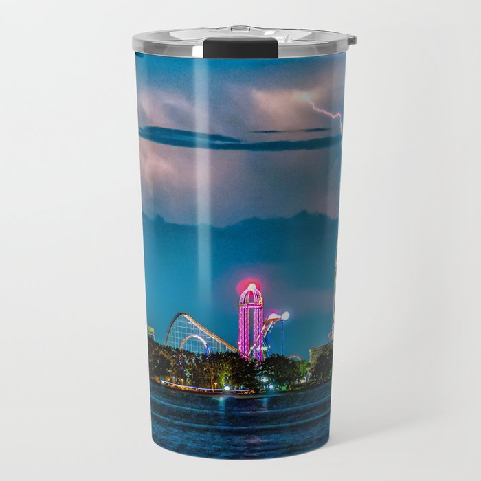 Lightning Storm Above Cedar Point Amusement Park Sandusky Ohio v2 Travel Mug