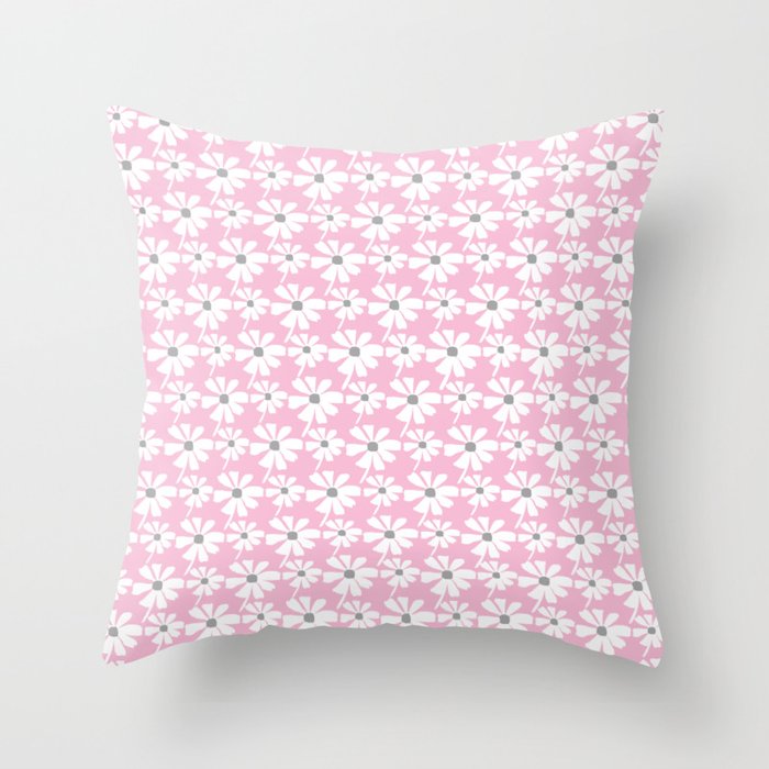 Daisies In The Summer Breeze - Pink Grey White Throw Pillow