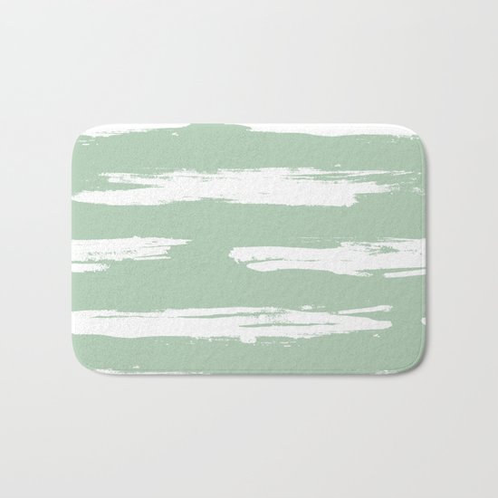 Swipe Stripe White on Pastel Cactus Green Bath Mat