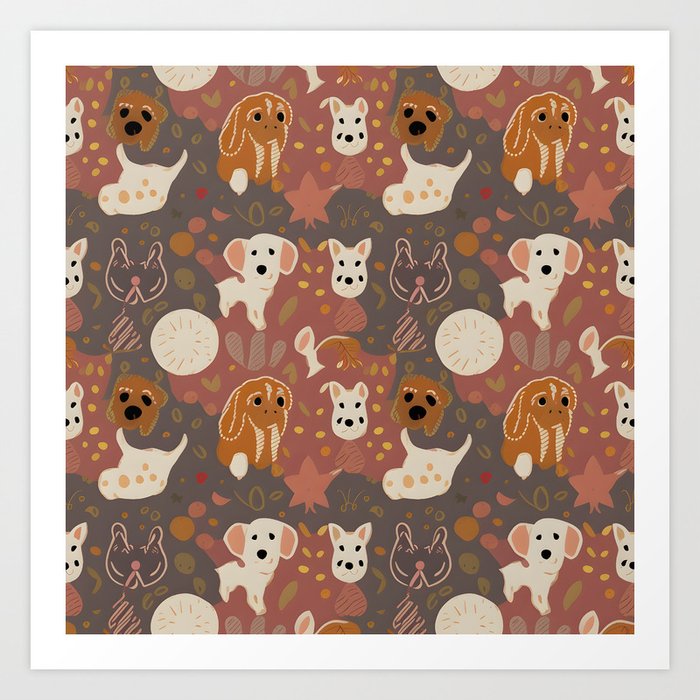 Boho Canine Harmony - Minimalist Pattern Designs Art Print