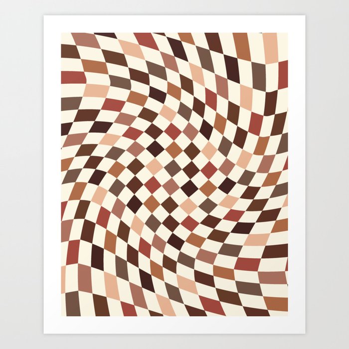 Coffee Brown Swirl Checker Art Print