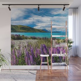 New Zealand Photography - Field Of Lupin Flowers By The Crystal Water Wall Mural