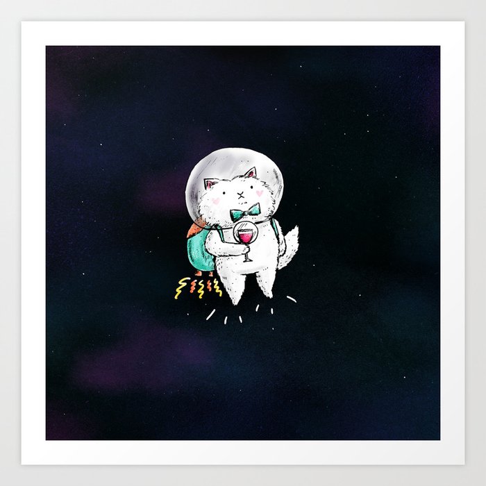 Space Kitty - Wine Time Art Print