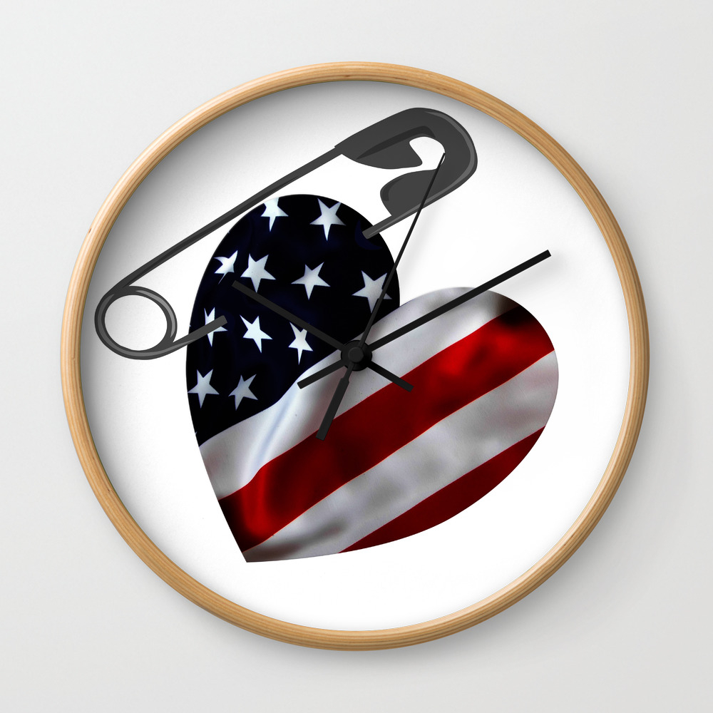 American Flag Heart Safety Pin Wall Clock By Umeimages Society6