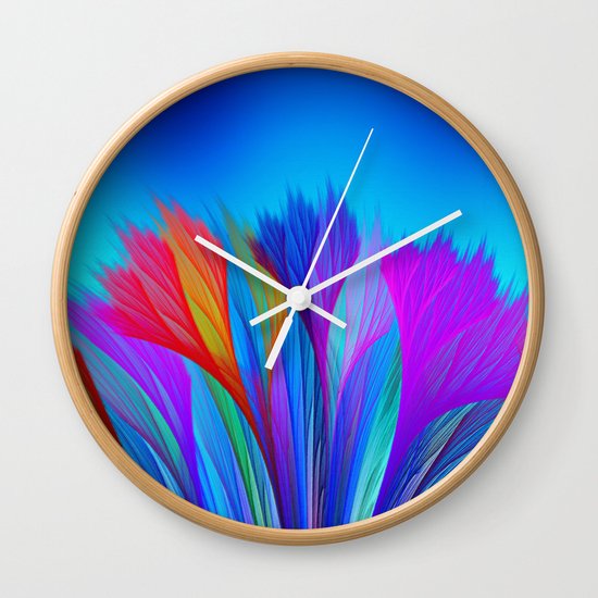 Flower Fantasy in Blue Wall Clock