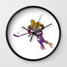 Skater with stick in watercolor Wall Clock